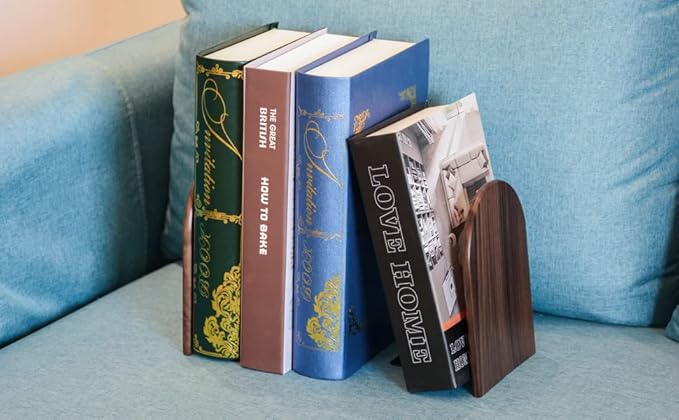 Large Bookend Hold Heavy Books- 7x4x5in 3 Pack Wood Bookends for Heavy Books Heavy Duty Walnut Book Ends for Men Wood Bookends for Office Desk Non-Skid