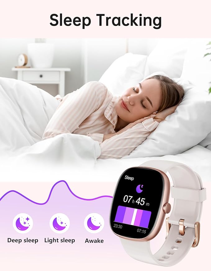 HUAKUA Smart Watches for Women Men (Answer/Make Calls), 1,85" HD Smart Watch for iPhone/Android Phones, Fitness Tracker with 100+ Sport Heart Rate/Sleep Monitor Pedometer Waterproof (Starlight Gold)