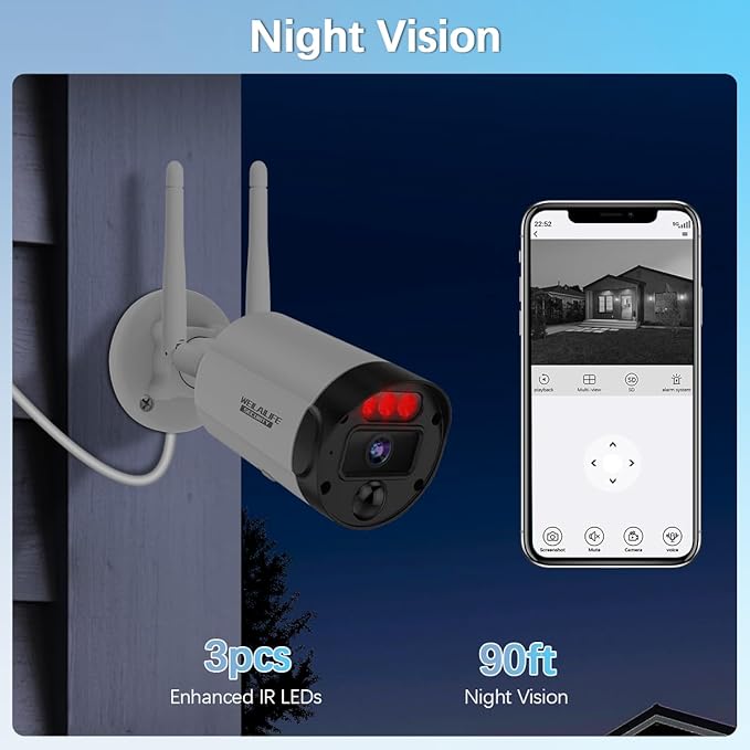 【90ft Super Night Vision】 Outdoor Wireless Security Camera System, Wireless Cameras for Home Security, WiFi Video Surveillance DVR Kits