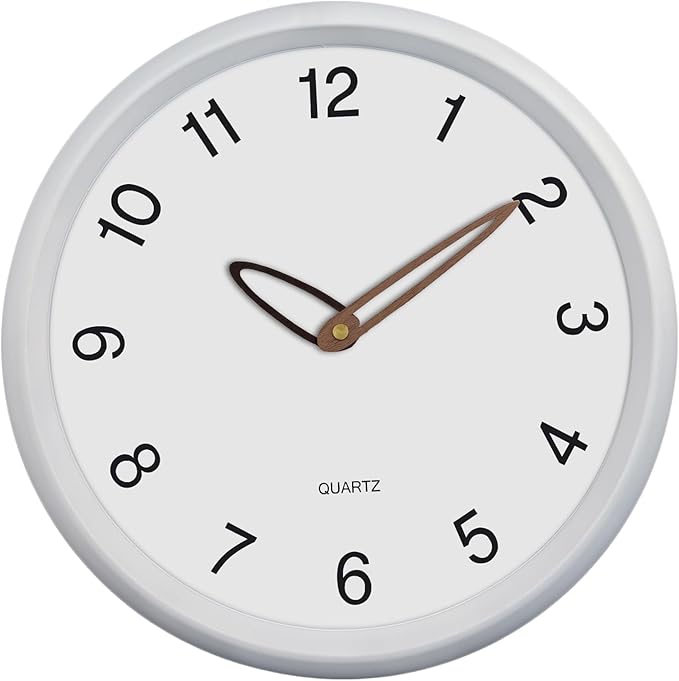 12 Inch Wall Clocks Battery Operated, Cream Modern Digital Wall Clock, Silent Non Ticking Analog Clock with Large Numbers Wooden Hands Clocks for Living Room Bedroom Kitchen Office Gym, White