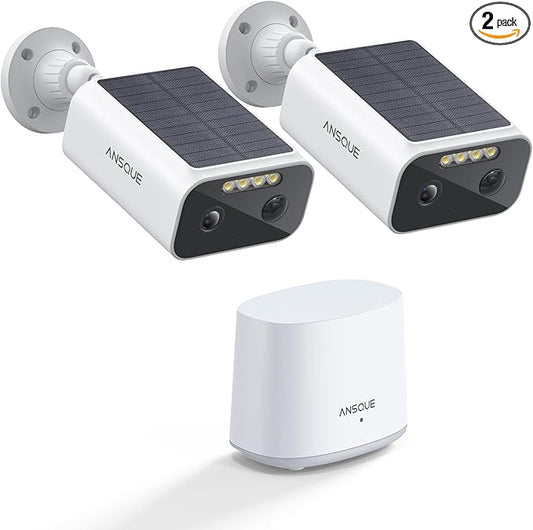 Solar Security Cameras Wireless Outdoor, 2-Cam-Kit, 2K Home Security Camera System, 365-Day Battery Life, No Subscription Fee, Easy to Install, Color Night Vision, Local Storage