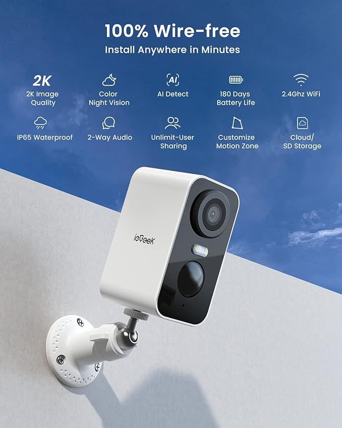 ieGeek Security Cameras Wireless Outdoor 4pcs, 2K 3MP Battery Powered WiFi Security Camera with Spotlight & Siren Alarm, Color Night Vision
