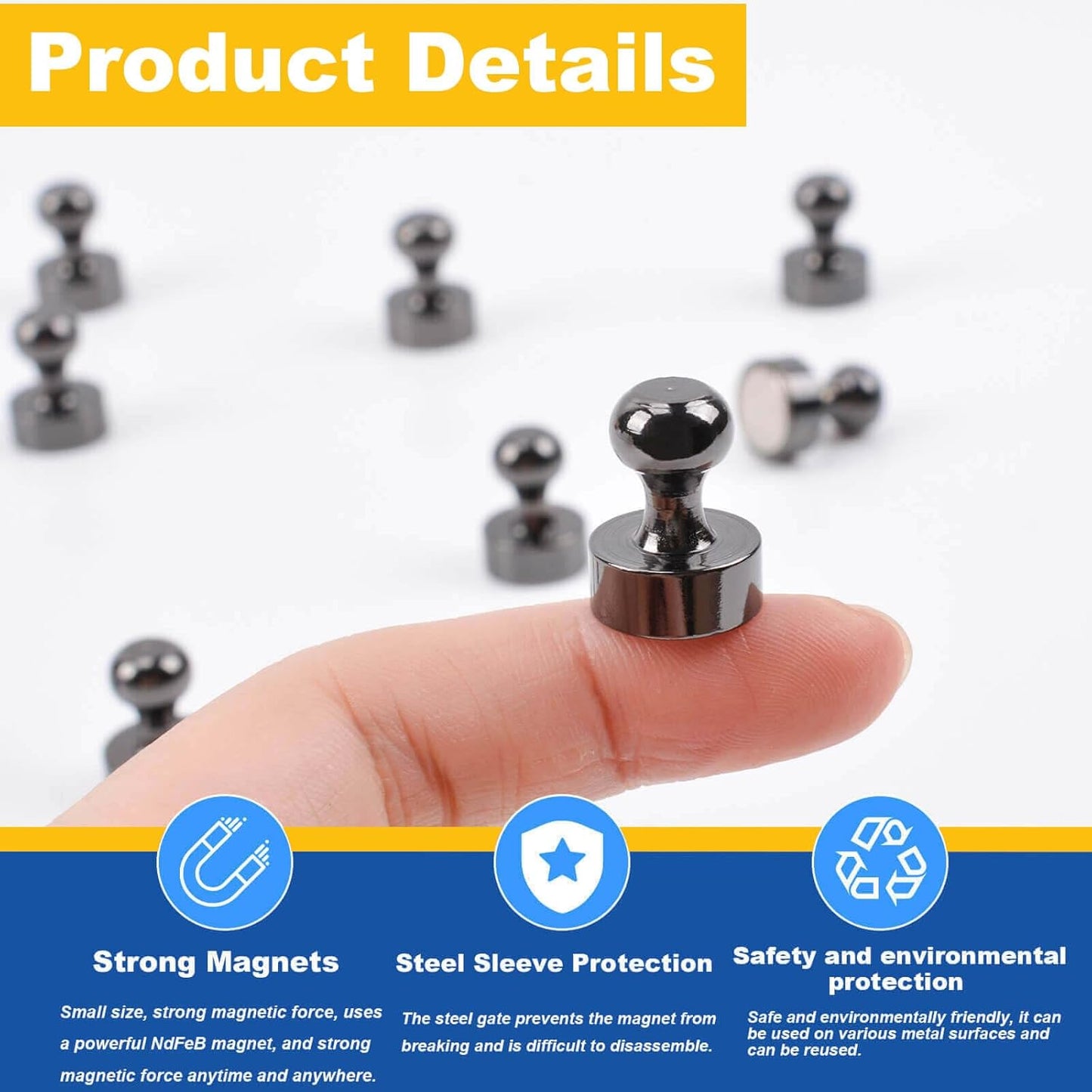 Black Strong Fridge Magnets, Small Refrigerator Magnets, Push Pin Magnet s for Whiteboard, Decorative Whiteboard Magnets for Classroom, Kitchen Accessories, Dry Erase and Map