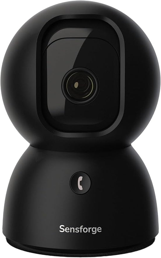 Sensforge 2.5K Black Indoor Pan-Tilt Dome Security Camera, AI Human & Pet Detection, 360° Coverage, Two-Way Audio, Dual-Band Wi-Fi (2.4G/5G), 64GB SD Card Included, No Monthly Fees