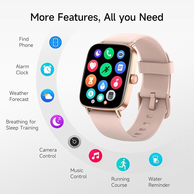 Smart Watch for Women, 1.85" HD Smartwatch Compatible iPhone/Samsung/Android (Answer/Make Calls), 100+ Sport Modes Fitness Tracker with Heart Rate/Sleep/SpO2 Monitor, IP68 Waterproof, with 2 Bands