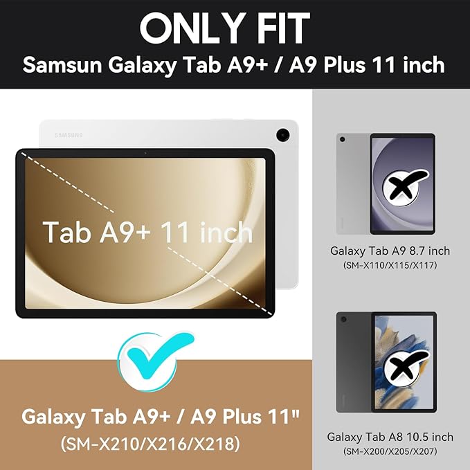 OKP Case for Samsug Galaxy Tab A9+ Plus 11 inch 2024(SM-X210/X216/X218), PU Leather Folio Cover with Multi-Angle Stand//Pen Holder, Auto Wake/Sleep Case for Galaxy A9+ 11" Tablet (Black+Brown)