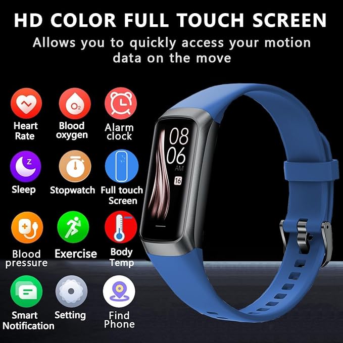 Fitness Tracker Activity Tracker Smart Watch 1.10''AMOLED Touch Color Screen,Smart Watch with 24/7 Blood Oxygen Heart Rate,Sleep Monitor,IP68 Waterproof,Step Counter Health for Women Men (Blue)