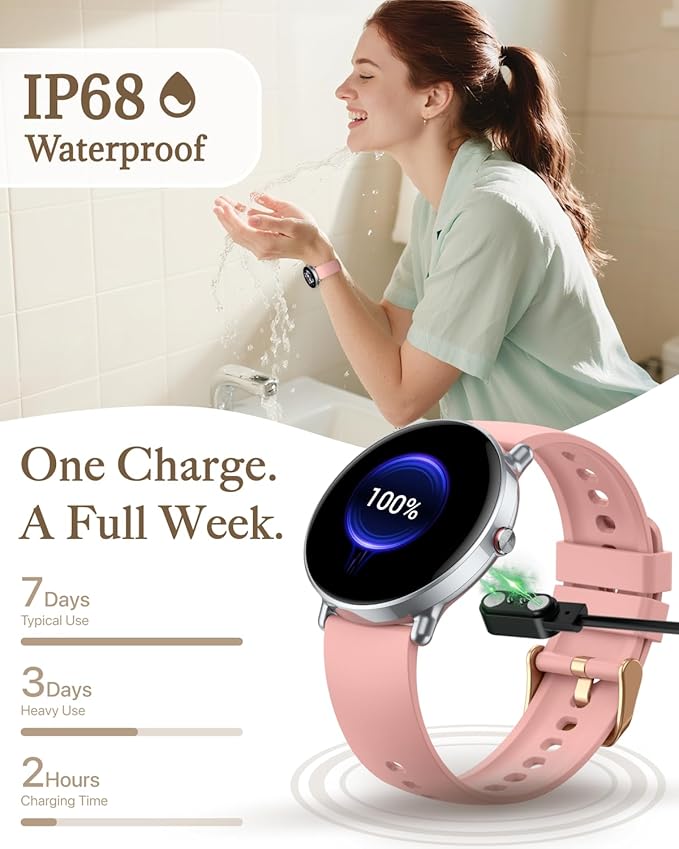 Smart Watch for Women Men, for Android iOS with Sleep & Calorie Monitor, Pedometer Fitness Tracker, Bluetooth Call, IP68 Waterproof, 112+ Sport Modes Round Face Smartwatch (Modern, Baroque Pink, 1.39)