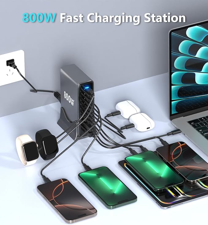 800watt Power Hub USB-C GaN Charger 10 in 1 Charging Block Dual 140W PD+Dual 100W PD PPS +4 * 65W PD Port for Multiple Electronics Devices,Laptop Wall Charger Compatible with MacBook/iPhone 16/iPad