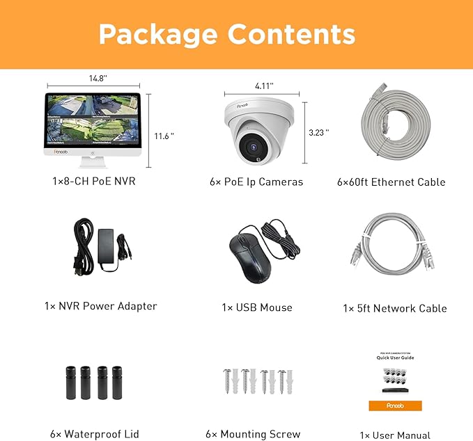 Security Camera System with Monitor, 8CH 8MP NVR with 2TB HDD, 6Pcs IR Dome Wired 5MP PoE IP Camera IP67 Outdoor, Night Vision, Smart AI Human Detection, PD93AM06-5M
