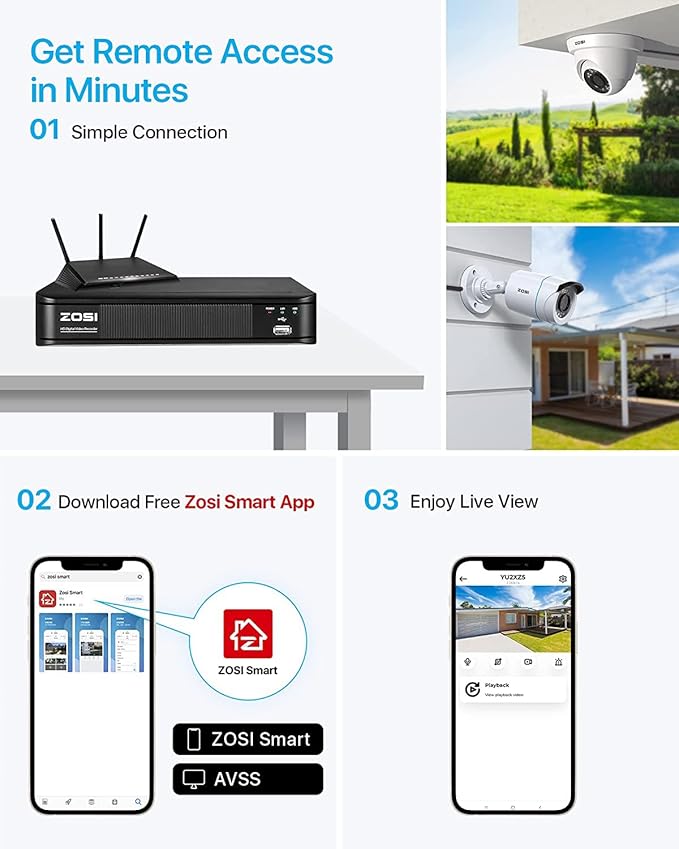 ZOSI H.265+ 1080p Home Security Camera System Indoor Outdoor, 5MP Lite CCTV DVR 8 Channel, 8 x 1080p Weatherproof Surveillance Bullet Dome Camera, Remote Access, Human Vehicle Detect (No Hard Drive)