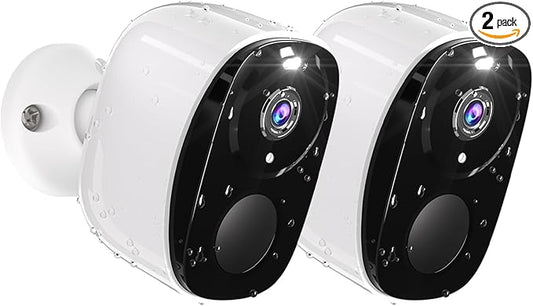 2PCs 2K Security Camera Wireless Outdoor, Surveillance Indoor Home Camera, Battery Powered WiFi Security Cameras with Color Night Vision, AI Motion Detection, 2-Way Audio, IP65, SD/Cloud, Works Alexa