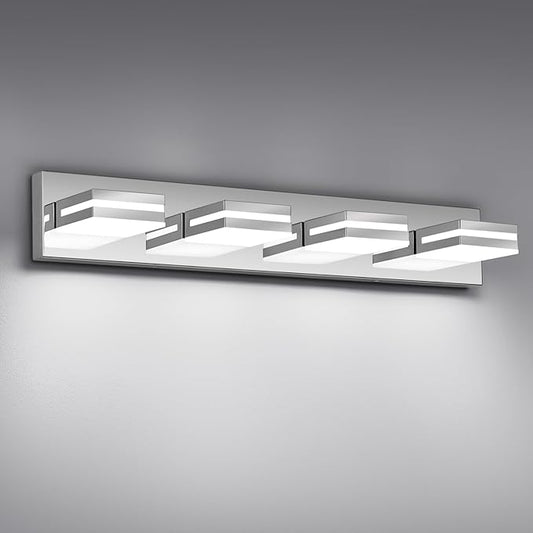Modern LED Bathroom Lights Fixtures(4-Light),Stainless Steel Chrome Acrylic Wall Lighting,Vanity Lights for Bathroom Over Mirror(6000k 27in)