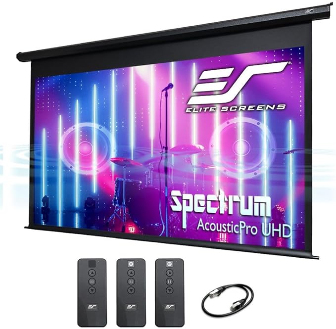 Elite Screens Acoustically Sound Transparent Spectrum Electric AcousticPro UHD,125-INCH Motorized Projector Screen Moiré-Free Perforated Weave Home Movie Cinema, ELECTRIC125H2-AUHD