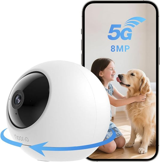 Noorio 4K Indoor Security Camera with 5GHz WiFi - 360° Pan Tilt Pet Camera for Dogs & Cats, Dog Monitor with Speaker, No Subscription Needed, Alexa Compatible, Motion Tracking, Night Vision-Model T120