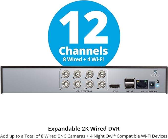 Night Owl 2-Way Audio 12 Channel DVR Video Home Security Camera System with (6) Wired 2K HD Indoor/Outdoor Deterrence Cameras and 2TB Hard Drive (Add up to 4 More Wired and 4 Wi-Fi Cameras) (6 Camera)