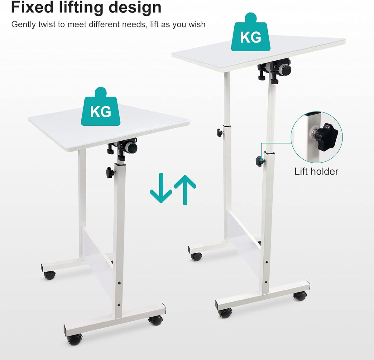 KOUPA Adjustable Height Standing Desk, Writable Tempered Glass Desktop with Eraser, 360° Flip, Wheels – Ideal for Small Spaces and Home Offices, 24 in, White(Adjustable Height: 32-47 in)