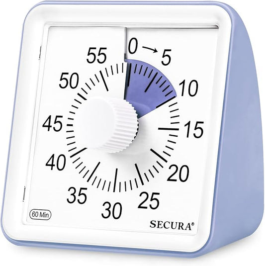 Secura 60-Minute Visual Timer, Classroom Timer, Countdown Timer for Kids and Adults, Time Management Tool for Teaching (Purple & Purple)
