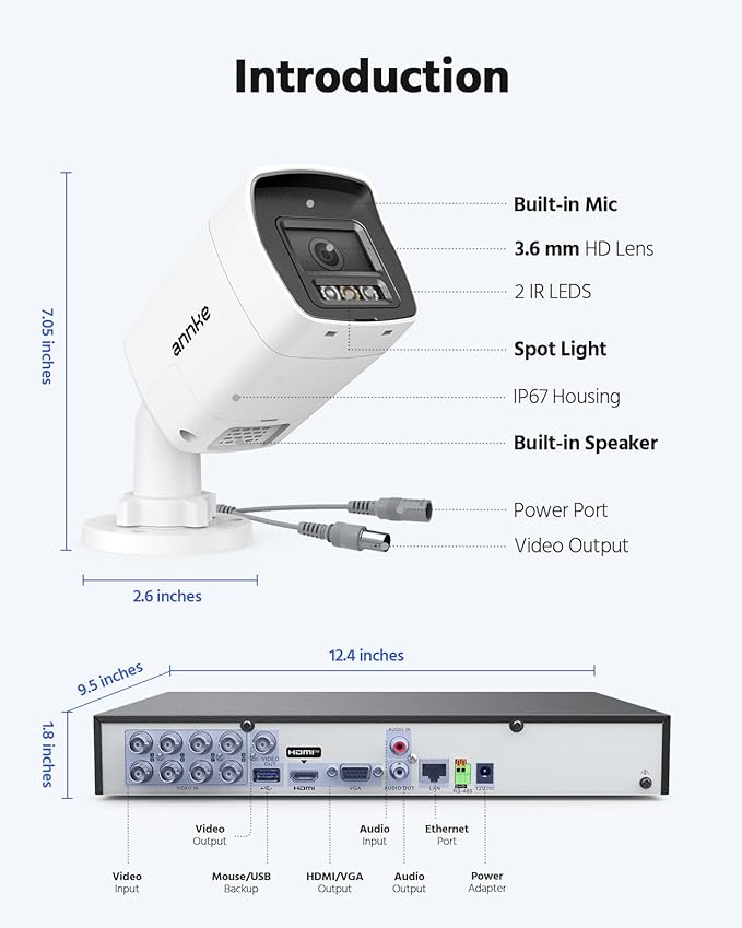 ANNKE 2MP Two-Way Audio Security Camera System, 8CH 3K Lite DVR, 4pcs 1080P CCTV White Wired Cams with Smart Color Night Vision, AI Motion Detection, 2TB HDD for Outdoor Home Surveillance