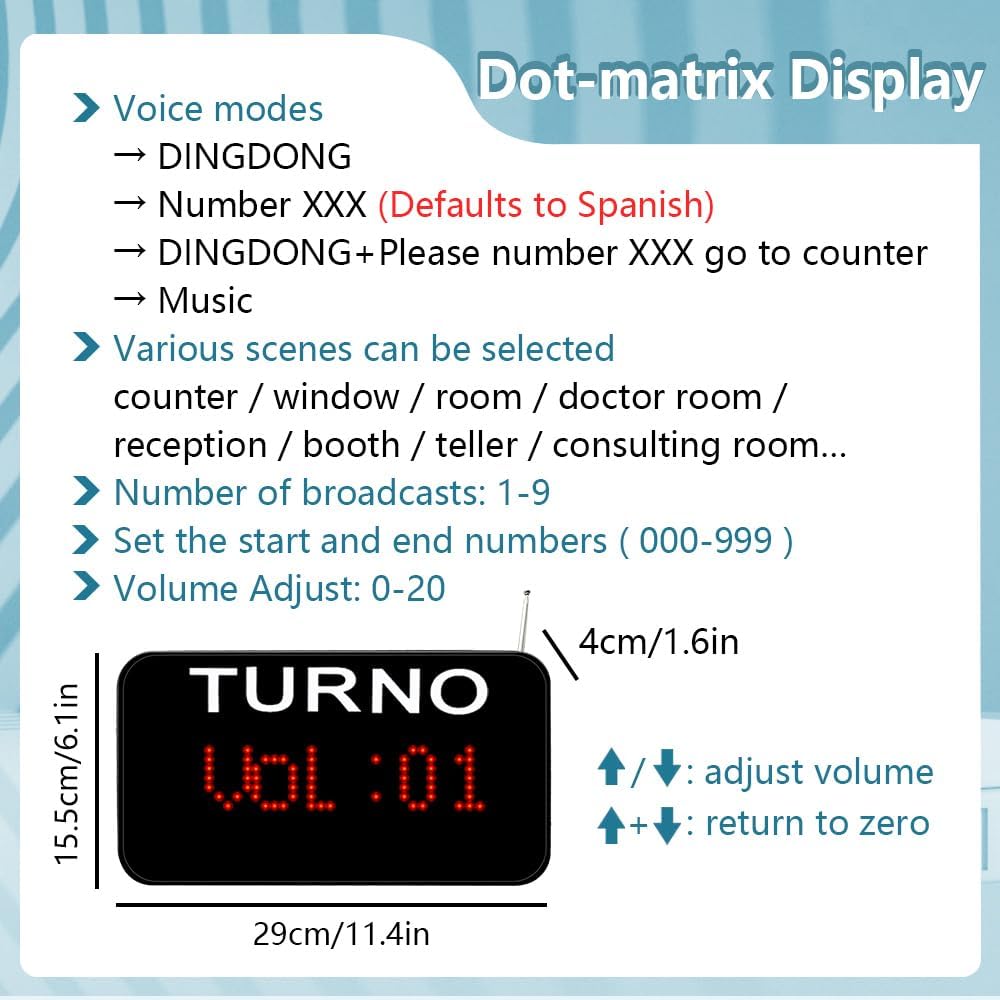 Take a Number System Wireless Queue Calling System with 1 Take a Number Display 2 Waterproof Next Call Button 1 Ticket Dispenser Stand and 3-Digit Ticket Roll