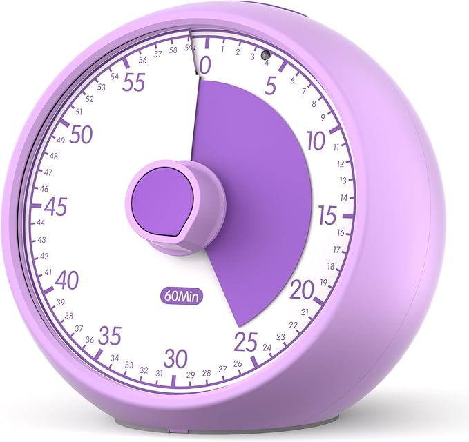 Visual Timer for Kids 60-Minute - Countdown Timer with Optional Alarm, Focus Tool for ADHD & Autism, Time Management for Homework, Chores, Office, Kitchen, Teaching & Study Routines (Purple)