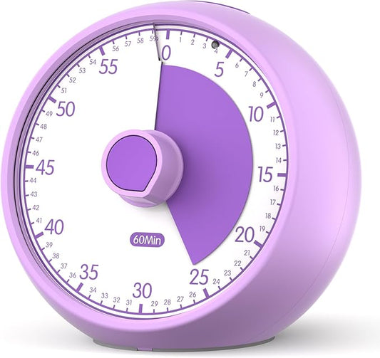 Visual Timer for Kids 60-Minute - Countdown Timer with Optional Alarm, Focus Tool for ADHD & Autism, Time Management for Homework, Chores, Office, Kitchen, Teaching & Study Routines (Purple)