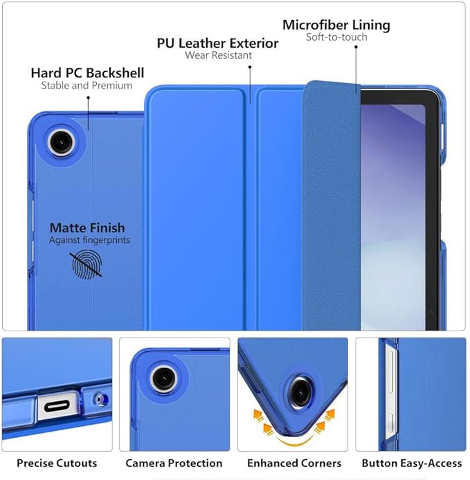 MoKo Case for Galaxy Tab A11+ Plus/A9+ 11-Inch 2025/2023, Slim Stand Protective Smart Cover with Hard PC Translucent Back Shell for Galaxy Tab A11+/A9 Plus Tablet, Auto Wake/Sleep, Cobalt Blue