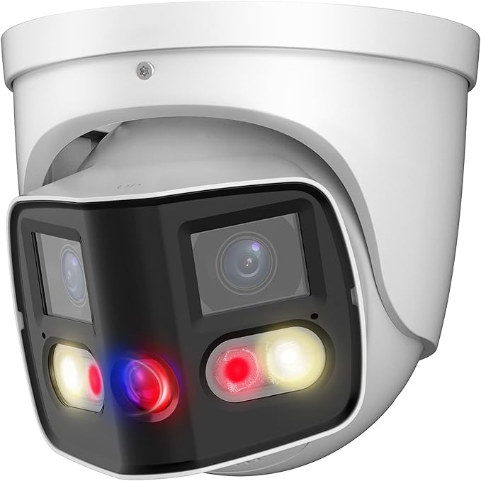 Dual-Lens 4K (8MP) TiOC Outdoor POE Camera - 2 x 4MP Duo 180° Panoramic Wide Angle AI Turret IP Camera, Dual Color Night, DMSS, Active Detterence, 2-Way Audio, Human/Vehicle Detection