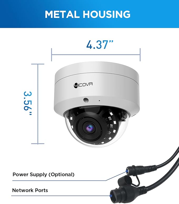 4COVR 5MP PoE Security Camera, Outdoor Vandal Wired Surveillance Dome IP Camera with Mic, IK10 Vandal-Proof IP67, Smart Human/Vehicle Detection, 100ft HD Night Vision, 2.8mm Lens, LY54AX5MA(NOT PTZ)
