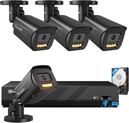 4K PoE Security Camera System 8 Channel, 4X 8MP Wired Security IP Bullet Camera, AI Human Vehicle Detection, 2-Way Audio, Smart Dual Light Color Night Vision, 4K 8CH NVR 2TB HDD, PB65B0408-8MD