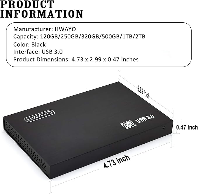 160GB Ultra Slim Portable External Hard Drive USB3.0 2.5'' HDD Storage for PC, Desktop, Laptop, MacBook, Chromebook (Black)