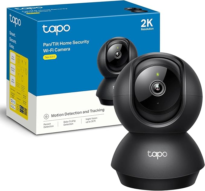 Tapo 2K Pan/Tilt Indoor Security Camera for Baby Monitor, Pet Camera | Motion Detection & Tracking | 2-Way Audio | Cloud & SD Card Storage | Works w/Alexa & Google Assistant | Black C211