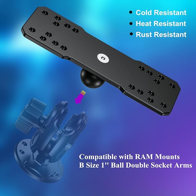 BRCOVAN 1'' Ball Fish Finder Mount, Aluminum Alloy Universal Marine Electronic Plate, Fit for RAM Mounts B Size 1 Inch Ball Double Socket Arm, Fit for Garmin, Lowrance, Humminbird, Raymarine and More
