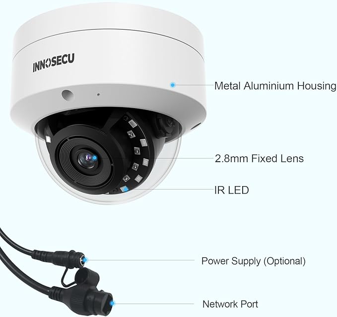 5MP Security PoE Camera, Outdoor Dome IP Surveillance Camera IK10, Built-in Mic, 2.8mm Lens Wide Angle 110°, Night Vision 100ft, Human&Vehicle Detection, No PT Supported, IND5GR54A (White)