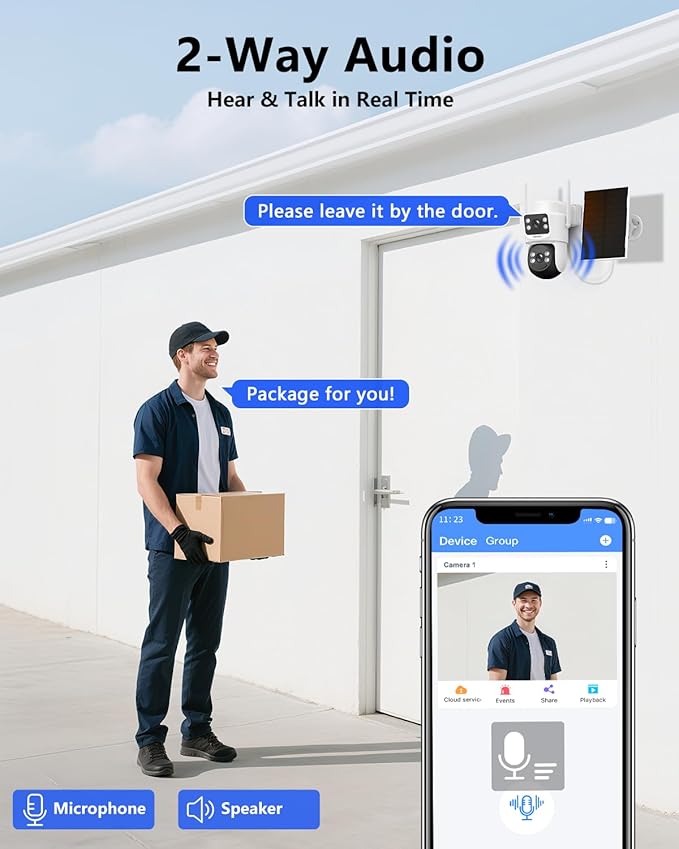 WEILAILIFE 【Auto Tracking & 2-Way Audio Security Cameras Wireless Outdoor, Solar-Powered PTZ Security Camera System, WiFi Home Video Surveillance Systems DVR Kits
