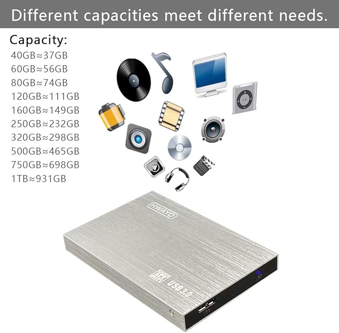 2.5'' HDD 750GB Ultra Slim Portable External Hard Drive USB3.0 Storage for Xbox One Console, PC, Laptop, MacBook (Silver)