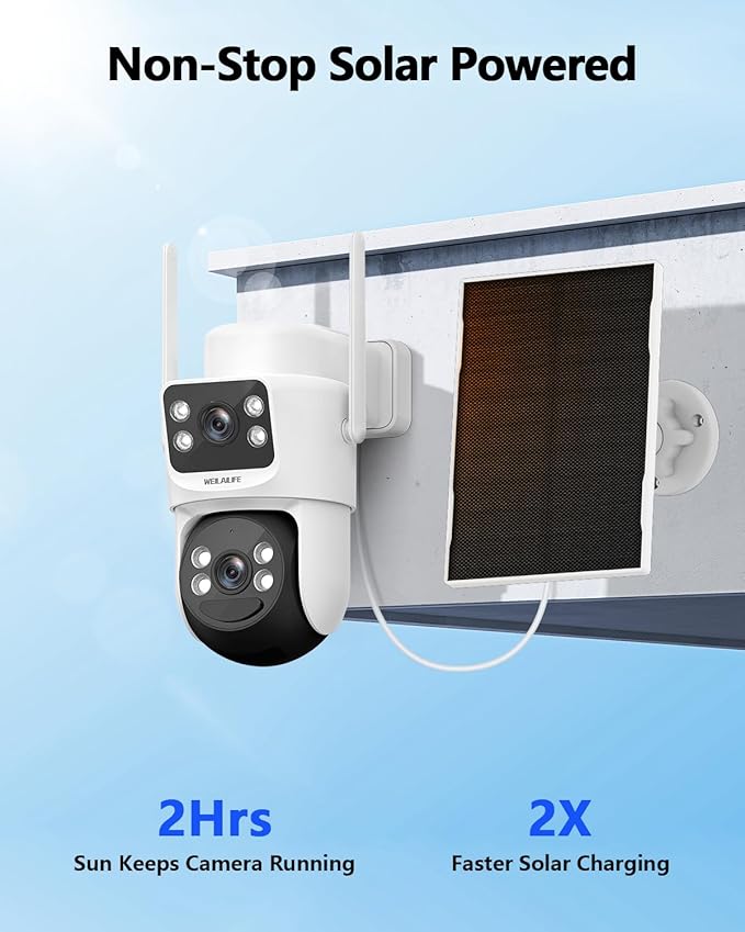 WEILAILIFE 【Auto Tracking & 2-Way Audio Security Cameras Wireless Outdoor, Solar-Powered PTZ Security Camera System, WiFi Home Video Surveillance Systems DVR Kits