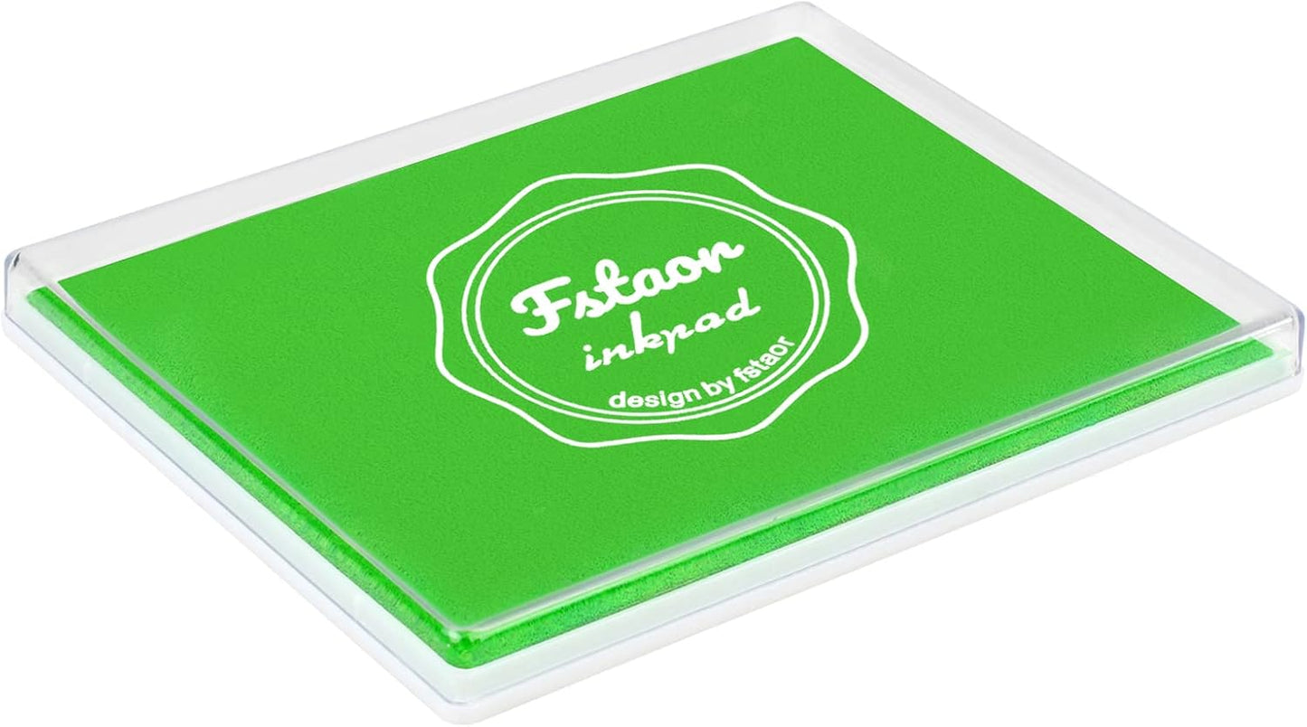 Fstaor Permanent Large Green Ink Pad for Rubber Stamps, 5x4 inch Stamp Pads for Kids Paper Wood Fabric (Green)
