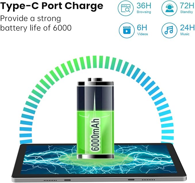 kinstone 10.1" Android Tablet - MTK8183 Octa-Core 2.0GHz Processor - 1920 x 1200 FHD Display - 8GB RAM + 256GB ROM - 13MP Dual Camera - 6000mAh Battery - WiFi and Bluetooth 5.0, Silver
