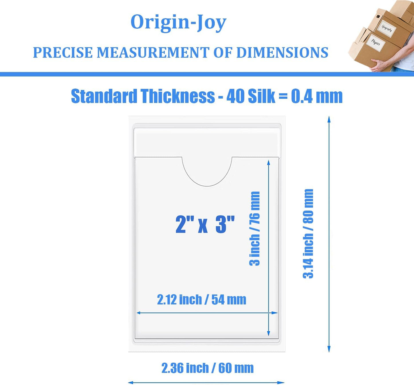 Origin-Joy 60 PCS Self Adhesive Index Card Pockets with Top Open, Clear Plastic Label Holder for Notes, Library and Business, Adhesive Label Pockets & Holder (2 x 3 inch)