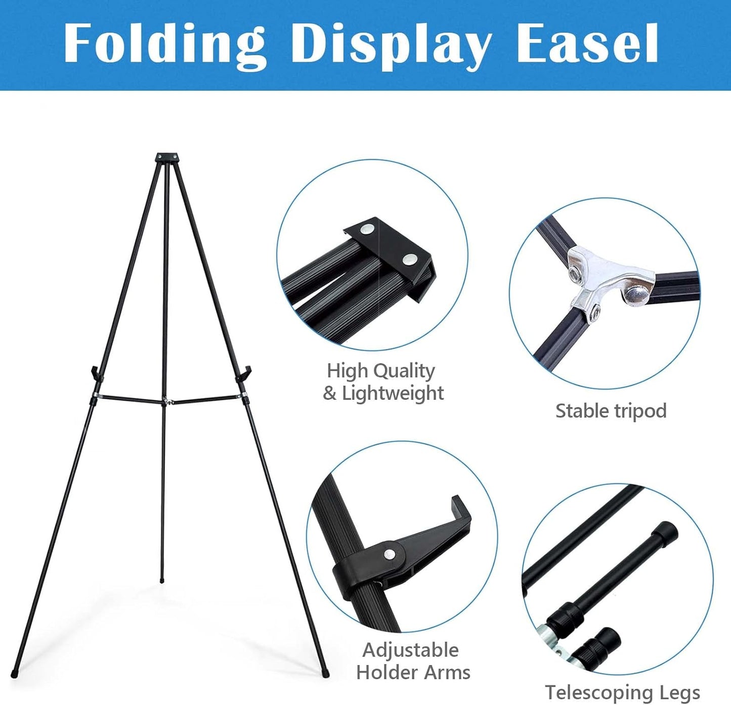 Falling in Art 66" Aluminum Display Easel, Presentation Stand with Adjustable Height for Signs, Posters, and Whiteboards, Black 2 Pack