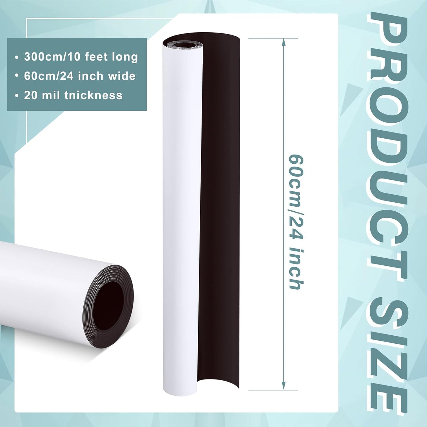 Amylove Blank White Surface Magnet Sheets 24 Inch x 10 Feet, 25 Mil Magnetic Roll Printable Flexible Vinyl Blank Magnetic Sign Sheet Safe for Vehicles DIY Craft Project