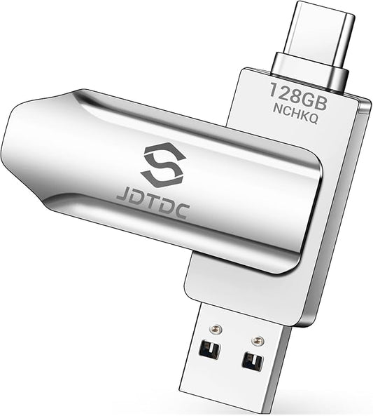 128GB Photo-Stick-iPhone-17/16/15-Flash-Drive iPhone USB C Memory Stick One-Click Backup Photos Videos & Contacts Secure-External-Storage-iPad-Photo-Backup-Thumb-Drive Android-Photo-Storage-Stick