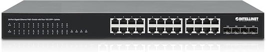 Intellinet 24-Port Unmanaged PoE+ Gigabit Ethernet Switch - 370W Power Budget, 4 x 10 Gbps SFP+ Ports, Rackmount / Desktop, Autosensing Ports, Sturdy Metal - 3 Yr Mf Warranty - 561761