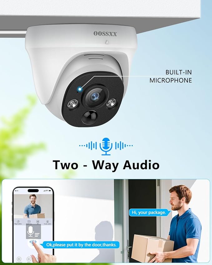 OOSSXX (4K HD & 130° Ultra Wide-Angle) 2-Way Audio 8MP Wired, 6Pcs Dome PoE IP Cameras for Home Security Outdoor Camera System Surveillance Video Indoor, Smart PIR Detection