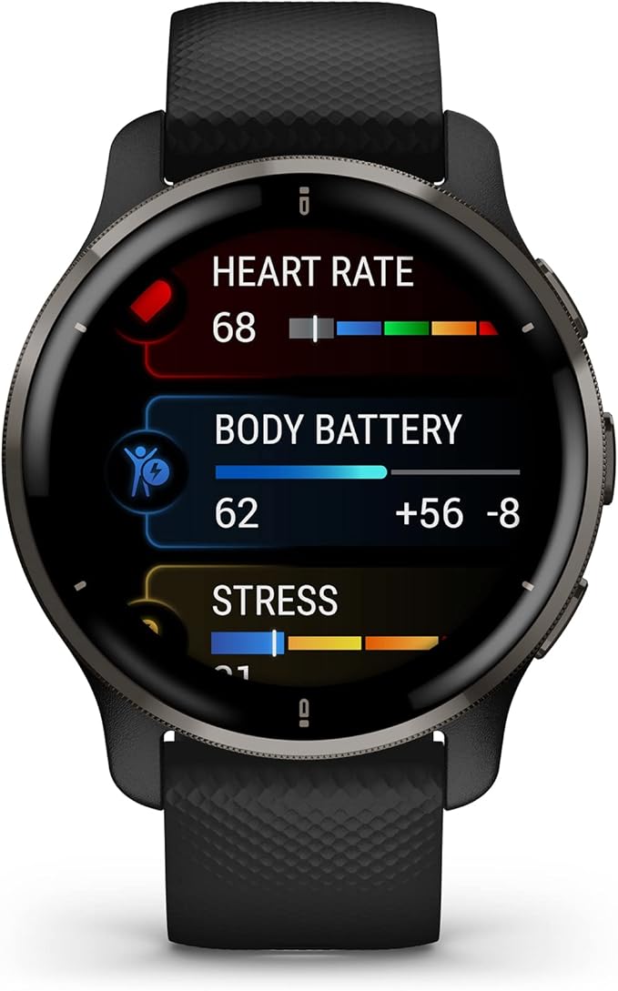 Garmin Venu 2 Plus, GPS Smwatch with Call and Text, Advanced Health Monitoring Fitness Features, Slate Black Band, One Size (Renewed)