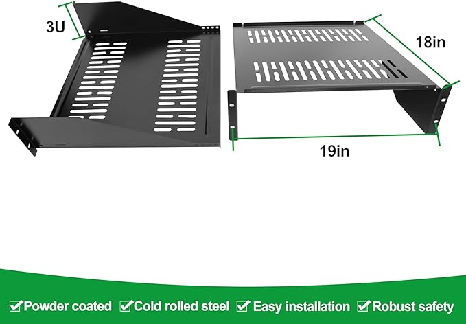 Server Rack Shelf-Universal Vented Rack Mount Cantilever Tray for 19" Network Rack & Cabinet - Heavy Duty Steel - Weight Capacity 115lb-3U H 18" D/ 2 Pieces Packaging GLOBALRACK (3U18, 18INCH)