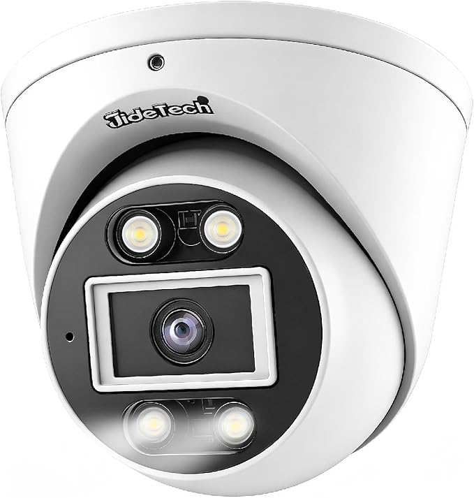 JideTech 8MP PoE IP Turret Camera Outdoor, Metal 4K IP Dome Camera Indoor, 2.8mm Lens Wide Angle, Human Vehicle Motion Detection, 98ft Dual Light Color Night Vision, IP66, RTSP,for Onvif NVR