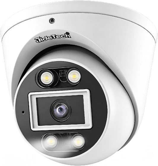 JideTech 8MP PoE IP Turret Camera Outdoor, Metal 4K IP Dome Camera Indoor, 2.8mm Lens Wide Angle, Human Vehicle Motion Detection, 98ft Dual Light Color Night Vision, IP66, RTSP,for Onvif NVR