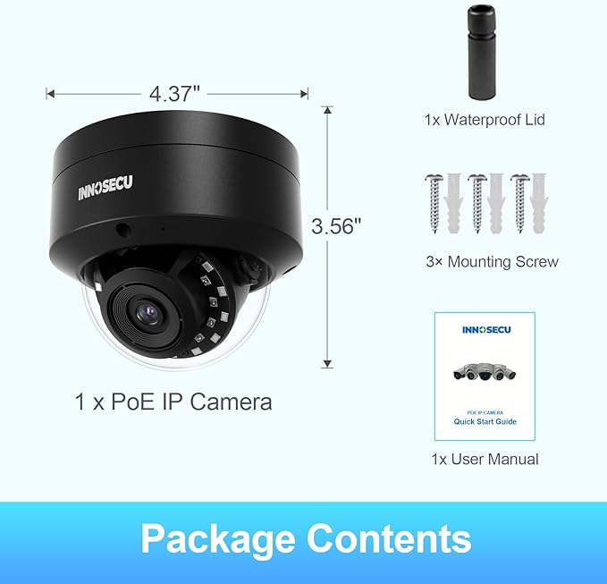 4MP IP PoE Camera, Vandal-Proof Dome Security Surveillance Camera, Built-in Mic, 2.8mm Lens Wide Angle 110°, Waterproof IP67, Human/Vehicle Detection, No PT Supported, IND4FR54A-B (Black)